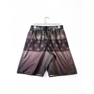 Pacific Scene Mens Black Grey Star Stripe Board Shorts Swim Trunks Size Medium